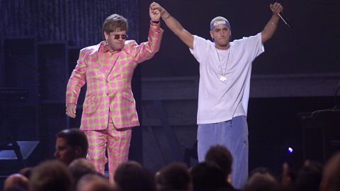 Elton John and Eminem at the 43rd annual Grammy Awards in 2001. 