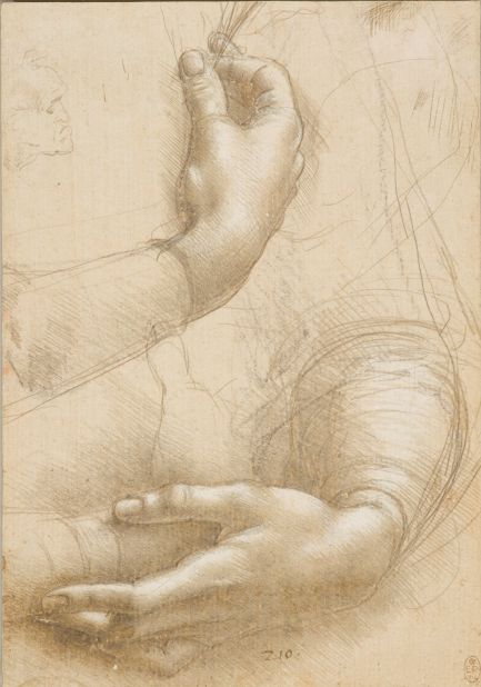 Study of hands (1485-1492), from The Royal Collection, Windsor.