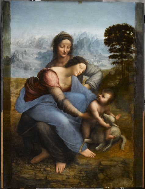 The Virgin and Child with Saint Anne (1452-1519), from the Louvre collection. This painting of the Virgin Mary, her mother Saint Anne, and the baby Jesus holding a lamb is among the last Leonardo worked on. It was commissioned by King Louis XII of France, according to the Louvre, but Leonardo never delivered it. Instead, he kept it with him until his death, perfecting it over the years. 