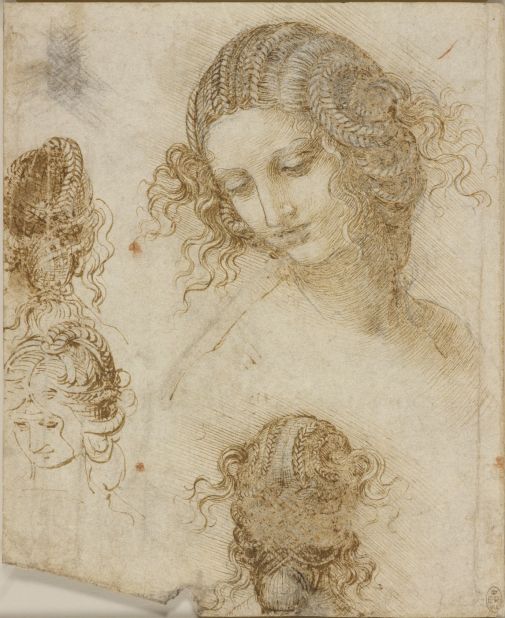 Study for the head of Leda (a lost Leonardo painting) (1505-1506), from The Royal Collection, Windsor.