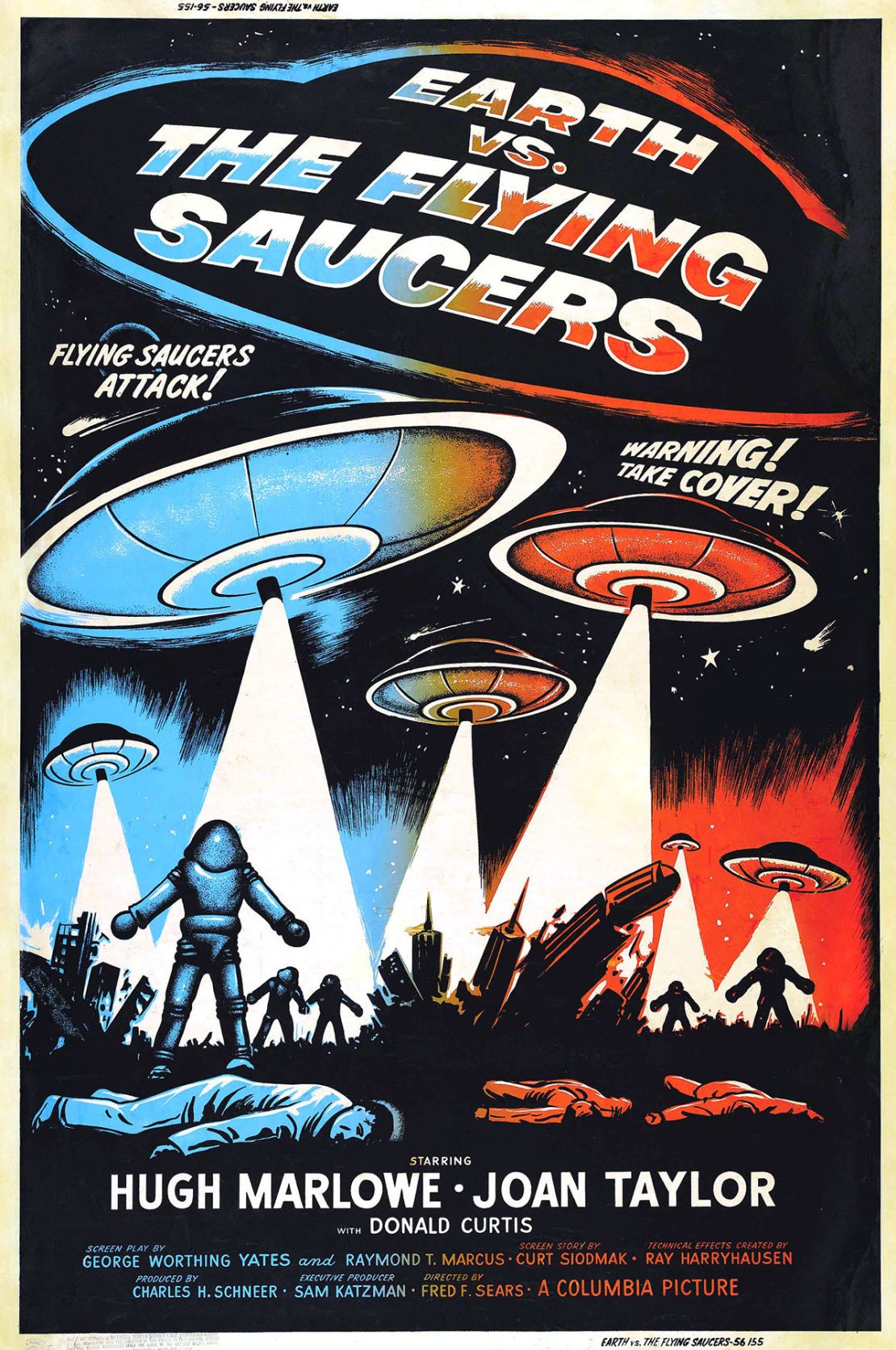 A movie poster from the 1950s shows how Hollywood envisioned UFOs