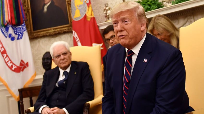 US President Donald Trump meets with Italian President Sergio Mattarella in the Oval Office of  the White House in Washington, DC, on October 16, 2019. (Photo by Brendan Smialowski / AFP) (Photo by BRENDAN SMIALOWSKI/AFP via Getty Images)