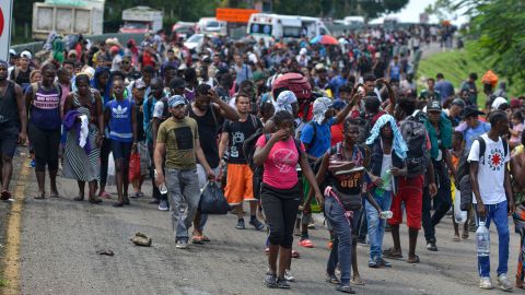 Migrants from Africa, Cuba, Haiti, and other Central American countries set out from Tapachula, Mexico, on October 12, hoping eventually to make it to the US-Mexico border. 