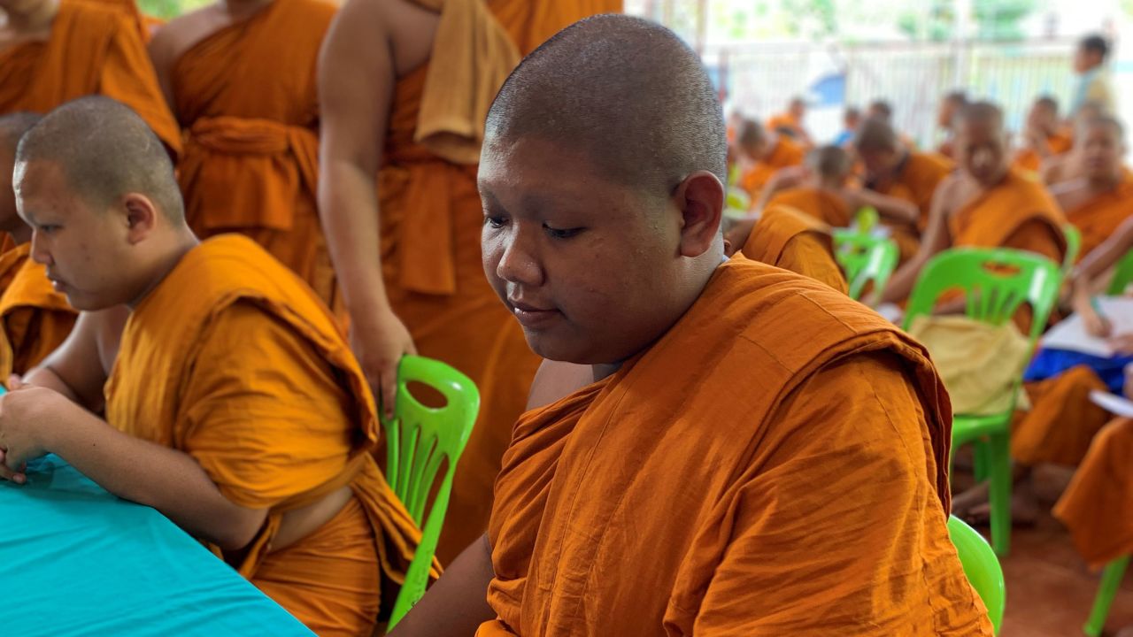A monk at Wat Yannawa in Bangkok, Thailand.