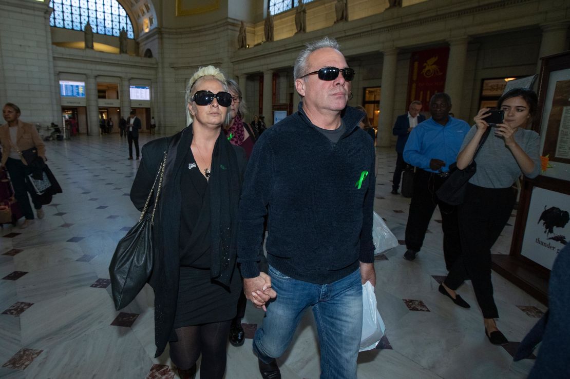 Charlotte and Bruce Charles, the parents of Harry Dunn, arrive at Union Station in Washington earlier this month.