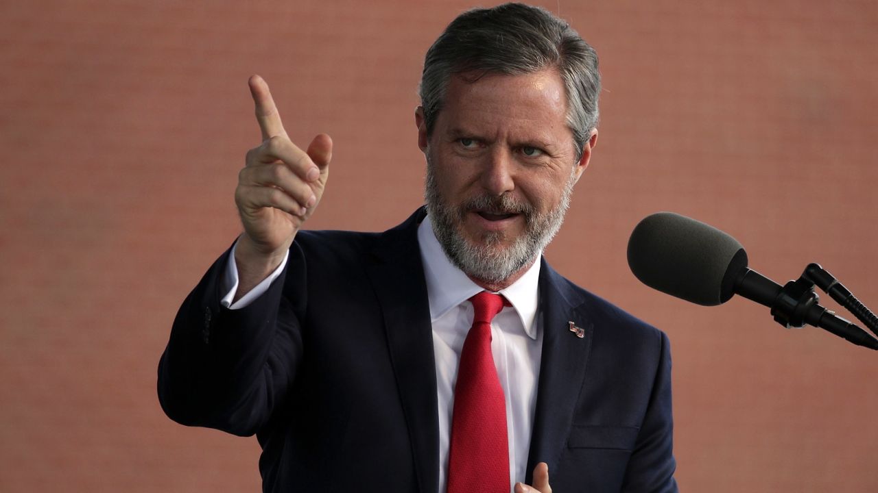 Jerry Falwell Jr. speaks during commencement at Liberty University on May 13, 2017.