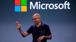 Satya Nadella, chief executive officer of Microsoft Corp., speaks during a Microsoft product event in New York, U.S., on Wednesday, Oct. 2, 2019. Microsoft unveiled a dual-screen, foldable phone that will run on Google's Android operating system, jumping back into a market it exited years ago. Photographer: Mark Kauzlarich/Bloomberg via Getty Images