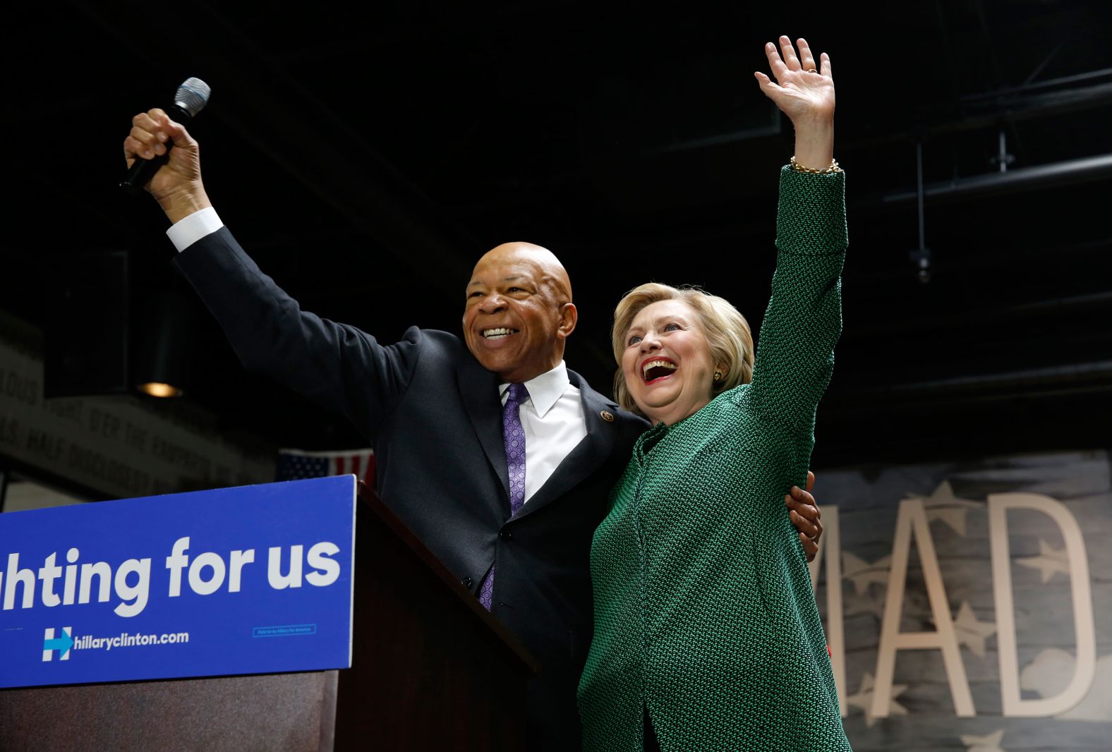 Cummings stands with Democratic presidential candidate Hillary Clinton after endorsing her at an event in Baltimore in April 2016.