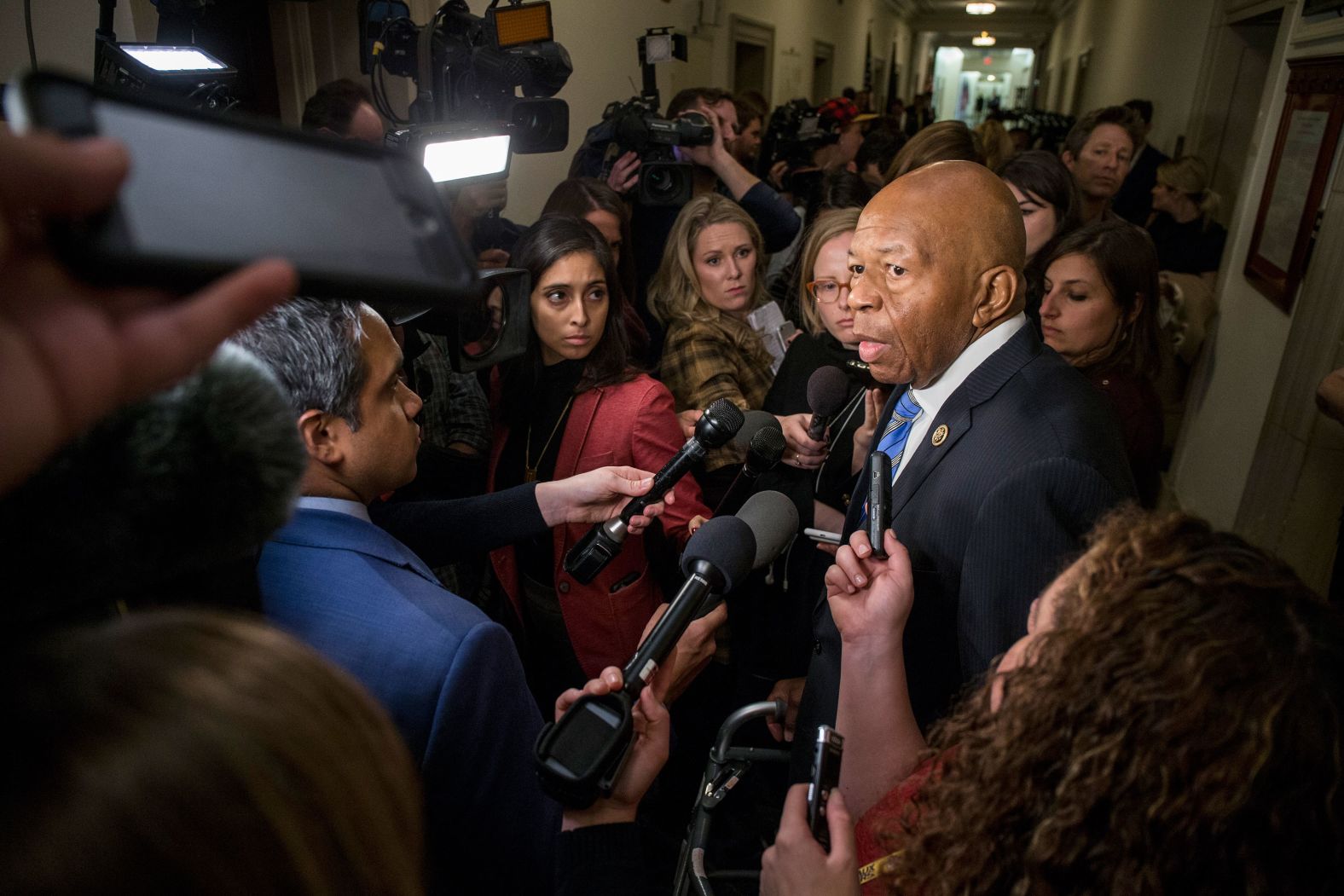 Cummings speaks to reporters during a Democratic Caucus meeting in November 2018.