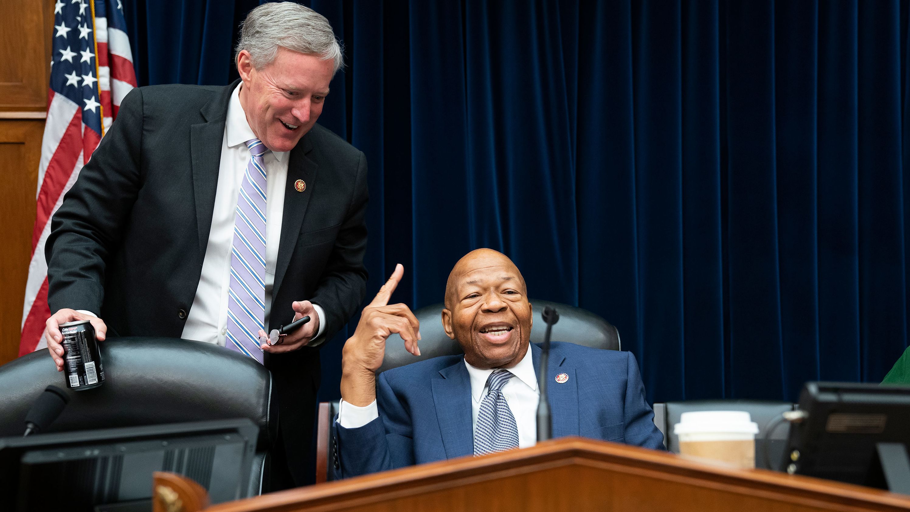 Cummings speaks with US Rep. Mark Meadows in June 2019, just after a panel voted to hold Attorney General William Barr and Commerce Secretary Wilbur Ross in contempt for failing to turn over subpoenaed documents related to the Trump administration's decision to add a citizenship question to the 2020 census.