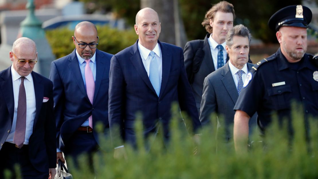 US Ambassador to the European Union Gordon Sondland, center, arrives at the US Capitol in Washington on Thursday.