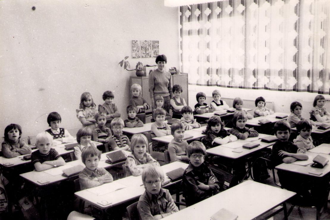 East German student Robert Schleif's first grade class, pictured in 1977.