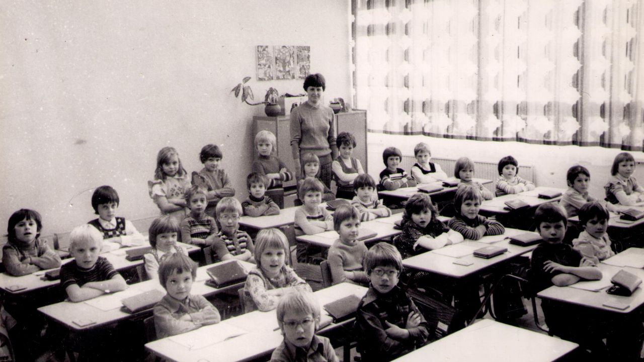 East German student Robert Schleif's first grade class, pictured in 1977.