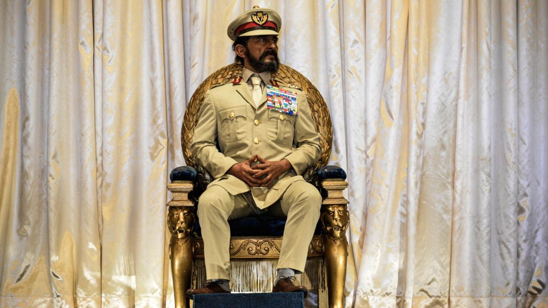 A waxwork of former emperor Haile Selassie sits in the Throne House.
