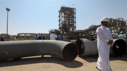 EASTERN PROVINCE, SAUDI ARABIA - OCTOBER 12, 2019: Damaged pipes at an oil processing facility of Saudi Aramco, a Saudi Arabian state-owned oil and gas company, at the Khurais oil field. On 14 September 2019, two of the major Saudi oil facilities, Abqaiq and Khurais, suffered massive attacks of explosive-laden drones and cruise missiles; the Houthi movement, also known as Ansar Allah, claimed responsibility for the attacks. Stanislav Krasilnikov/TASS (Photo by Stanislav Krasilnikov\TASS via Getty Images)