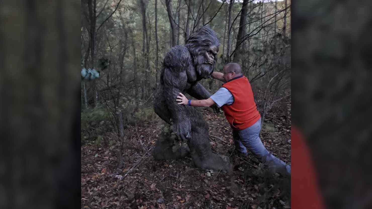 A Bigfoot statue was missing for months, but it was just found in the woods. 