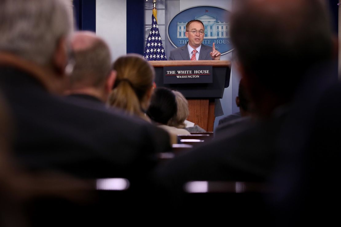 Acting White House Chief of Staff Mick Mulvaney answers questions in during a briefing in October at the White House in Washington.