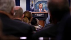 Acting White House Chief of Staff Mick Mulvaney answers questions during a briefing at the White House October 17, 2019 in Washington.