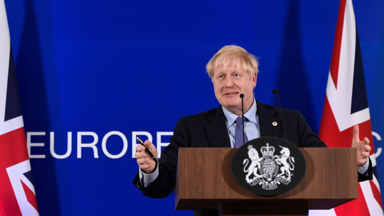 Britain's Prime Minister Boris Johnson addresses a press conference during an European Union Summit at European Union Headquarters in Brussels on October 17, 2019. (Photo by John THYS / AFP) (Photo by JOHN THYS/AFP via Getty Images)