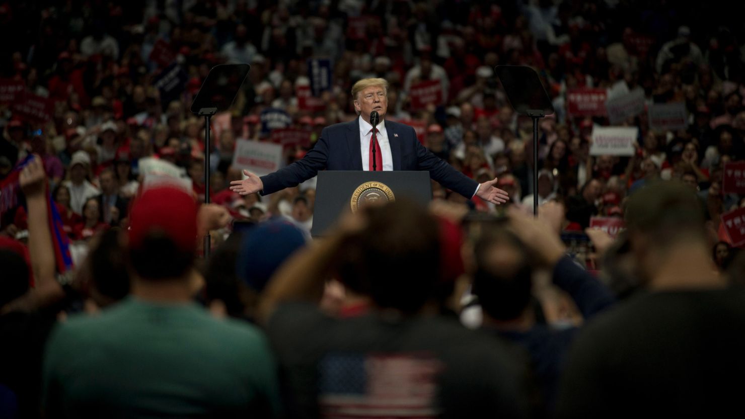 President Donald Trump delivers remarks to his supporters during a rally at the American Airlines Arena in Dallas on October 17, 2019. 