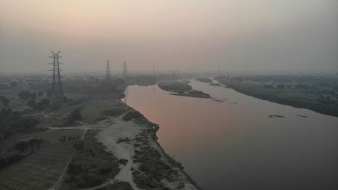 The Yamuna River on a polluted day in New Delhi on October 18, 2019.