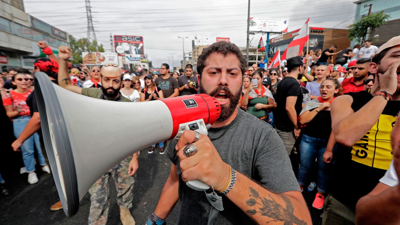 Lebanese demonstrators gather in Zouk Mikael, north of the Lebanese capital on Friday.