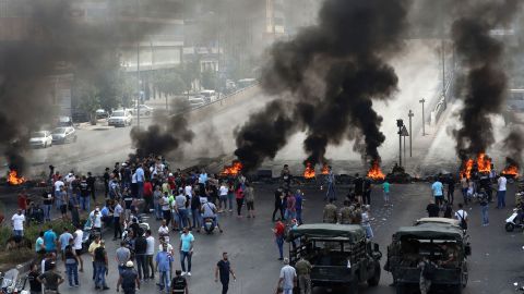 A protest against economic conditions in the industrial zone of Dora on the northern outskirts of Beirut, on October 18.