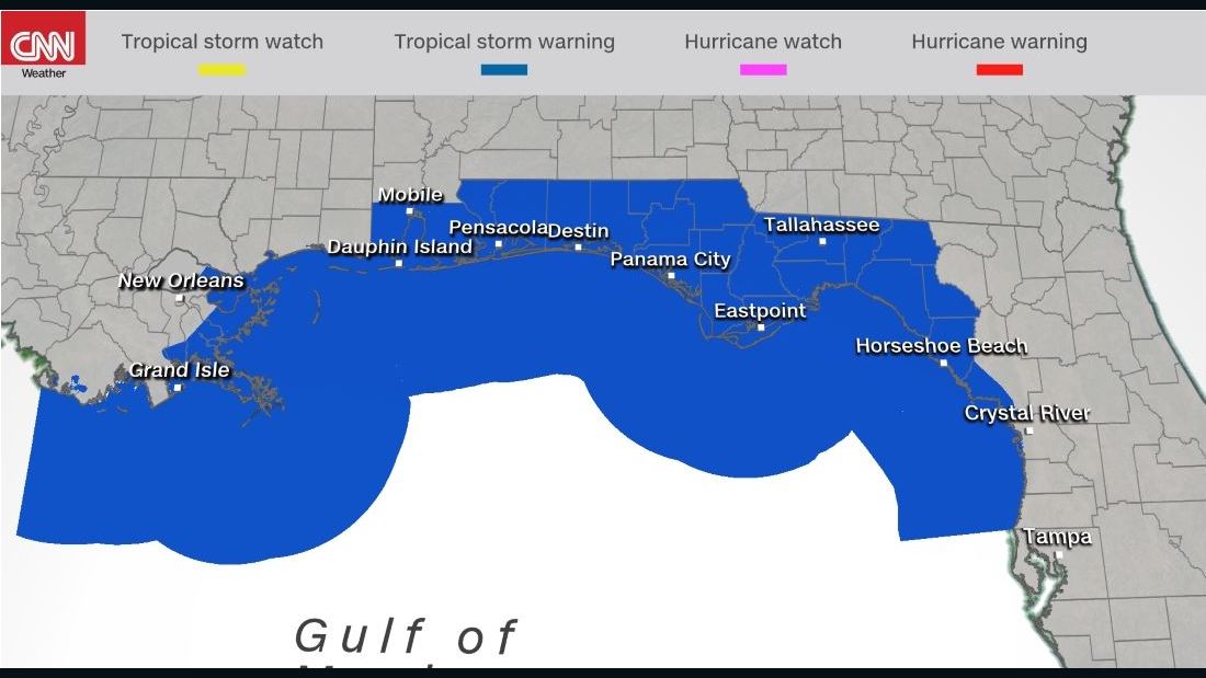 Tropical storm warnings as of 8 a.m. ET Friday.