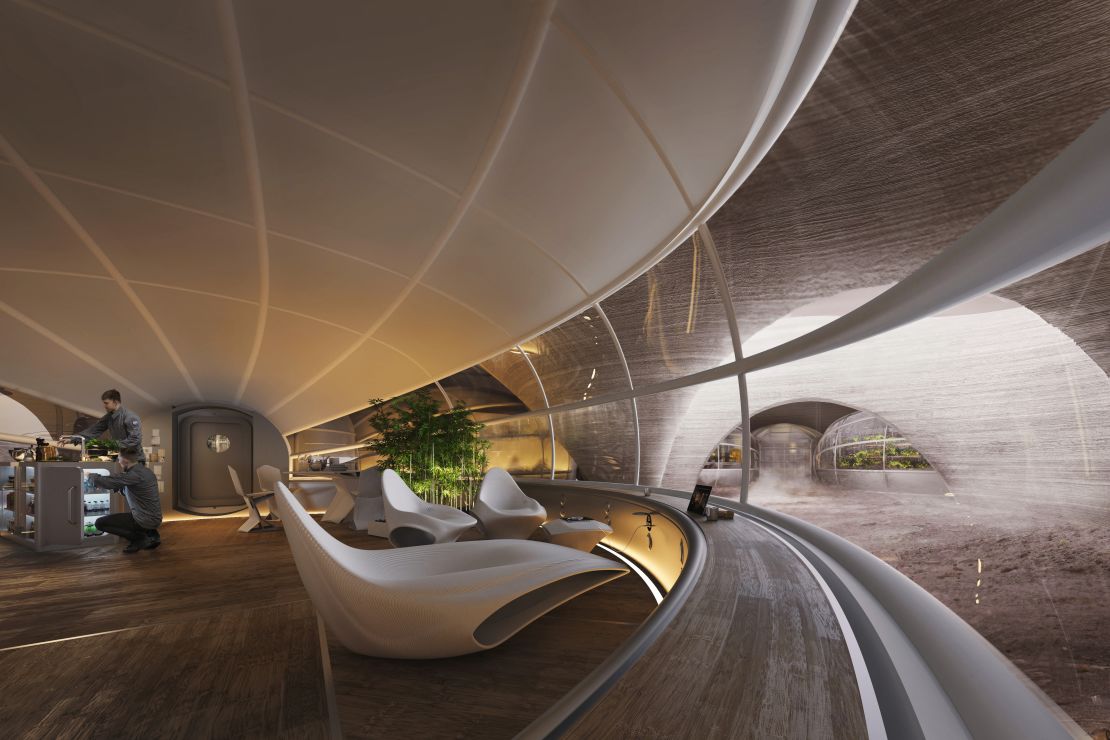 The interior of a proposed Mars habitat by London-based design firm Hassell.