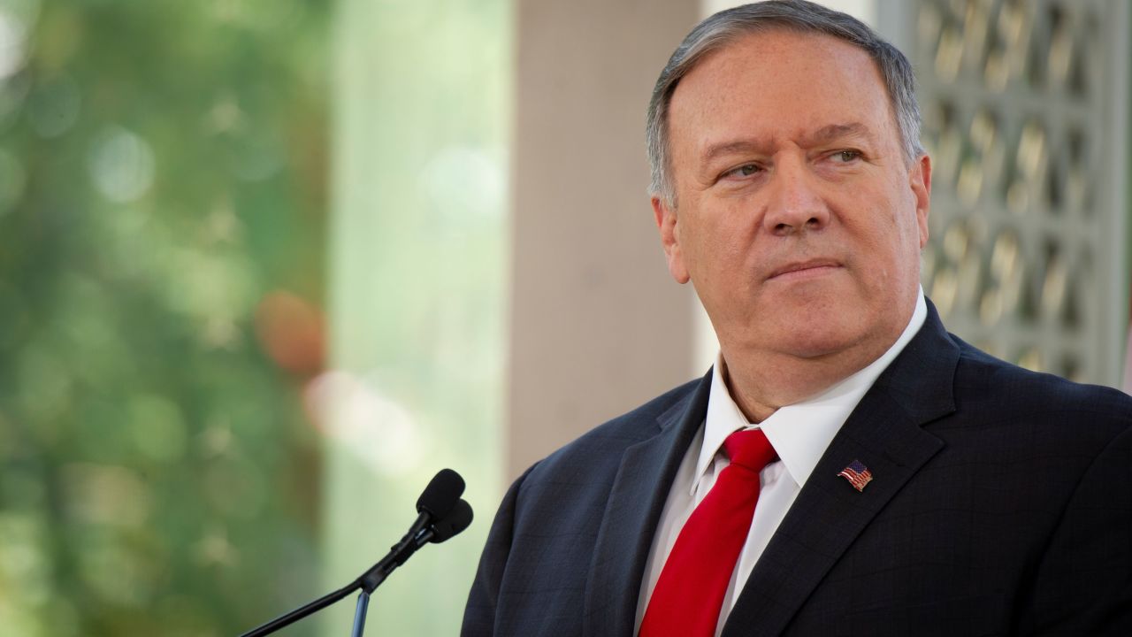 US Secretary of State Mike Pompeo speaks during a joint press conference with Canadian Foreign Minister Chrystia Freeland (off frame) at the National Arts Center, on August 22, 2019, in Ottawa. (SEBASTIEN ST-JEAN/AFP/Getty Images)