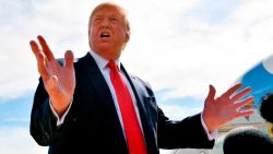 US President Donald Trump speaks as he arrives at Naval Air Station Joint Reserve Base Forth Worth in Texas on October 17, 2019. - Trump is hosting a "Keep America Great" rally in Dallas, Texas. Trump on Thursday hailed "great news" following talks between his vice president and Turkish leader Recep Tayyip Erdogan on a ceasefire in northern Syria. (Photo by Nicholas Kamm / AFP) (Photo by NICHOLAS KAMM/AFP via Getty Images)