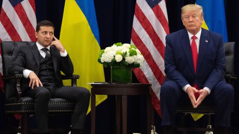 President Donald Trump and Ukrainian President Volodymyr Zelensky during a meeting in New York on September 25, 2019, on the sidelines of the United Nations General Assembly.