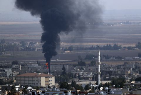 Smoke billows from a fire in Ras al-Ain, Syria, on Friday, October 18. US Vice President Mike Pence announced a day earlier that he and Turkish President Recep Tayyip Erdogan had agreed to a ceasefire halting Turkey's incursion into northern Syria. The Turkish government insisted that <a href="https://www.cnn.com/2019/10/17/politics/syria-ceasefire-pence/index.html" target="_blank">the agreement </a>was not a ceasefire, but only a "pause" on operations in the region.