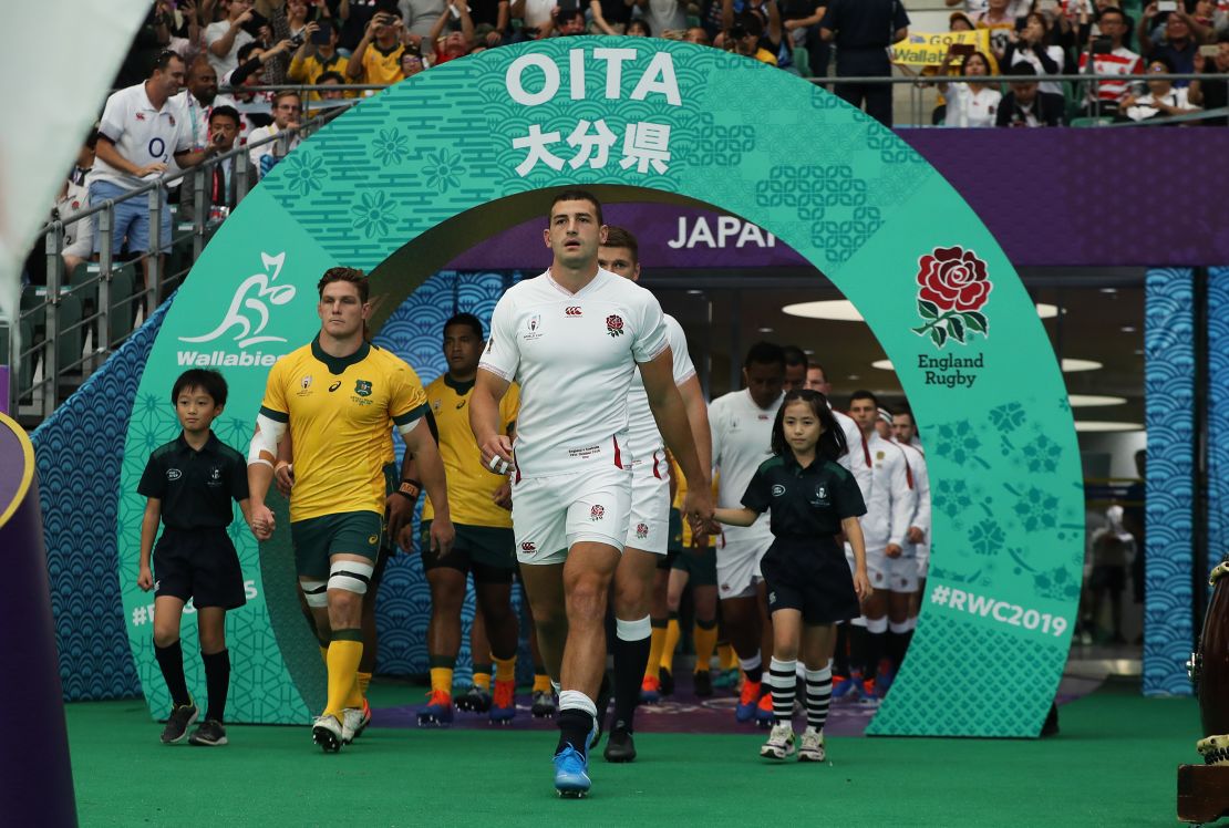 Jonny May had the honor of leading England out on his 50th international cap.