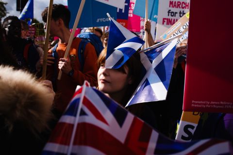 Crowds gather during a People's Vote campaign march in London, England, on Saturday, October 19.