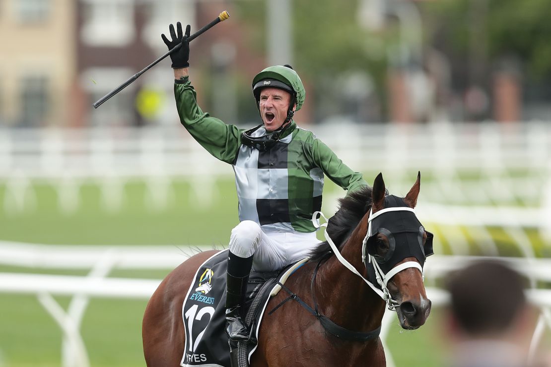 Glen Boss celebrates riding Yes Yes Yes to victory at The Everest.