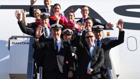 Crew on the Qantas flight from New York to Sydney 