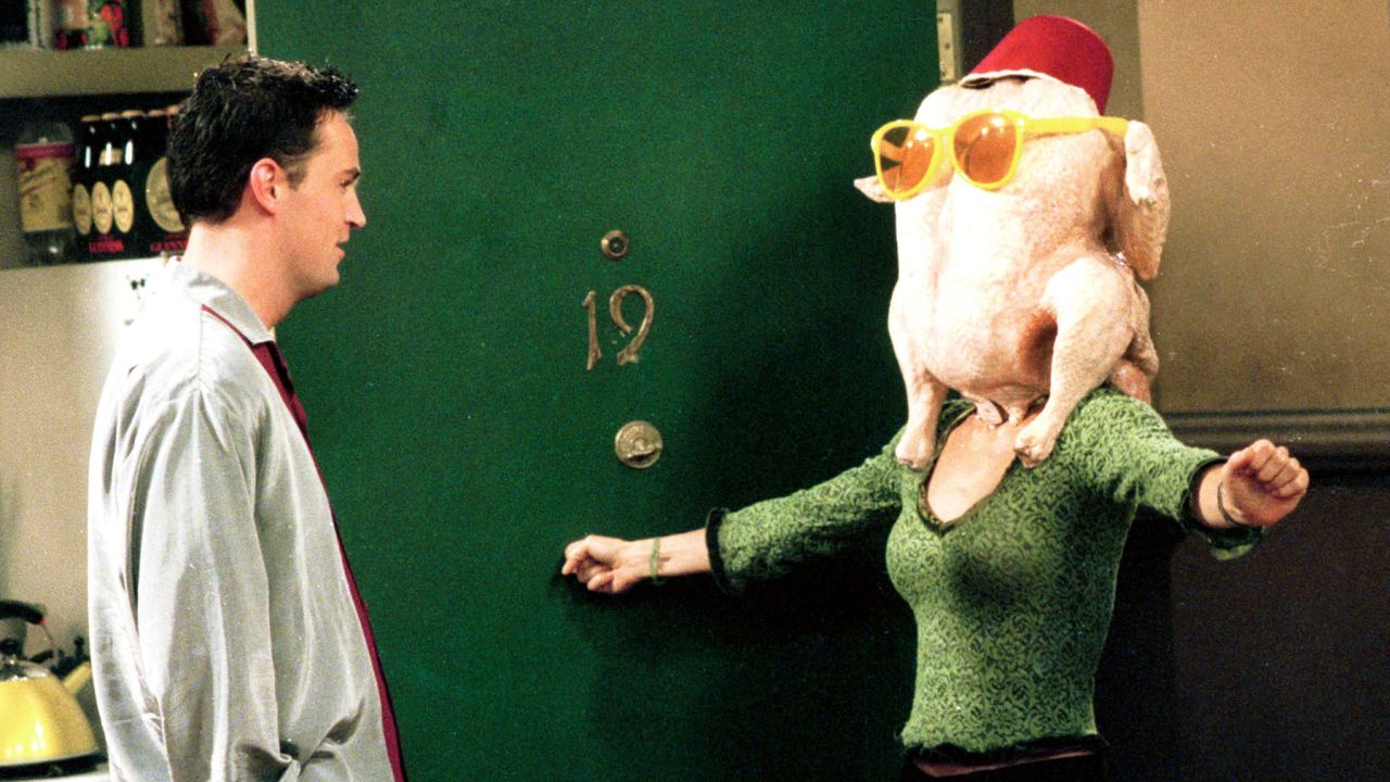 The famous scene of Monica dancing with a turkey on her head has been used in items from T-shirts to GIFs.