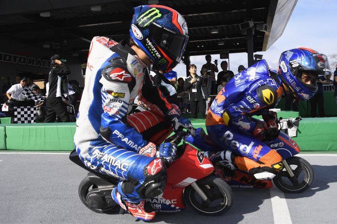 Hafizh Syahrin of Malaysia leads the field during the "Minimoto race in Mobi Park" pre-event at the MotoGP of Japan Press Conference at Twin Ring Motegi on October 17 in Motegi, Japan. <a href="index.php?page=&url=http%3A%2F%2Fwww.cnn.com%2F2019%2F10%2F14%2Fworld%2Fgallery%2Fwhat-a-shot-sports-1013%2Findex.html" target="_blank">See 26 sports photos from last week</a>
