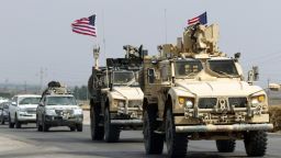 A convoy of US military vehicles arrives near the Iraqi Kurdish town of Bardarash in the Dohuk governorate after withdrawing from northern Syria on October 21, 2019. (Photo by SAFIN HAMED / AFP) (Photo by SAFIN HAMED/AFP via Getty Images)