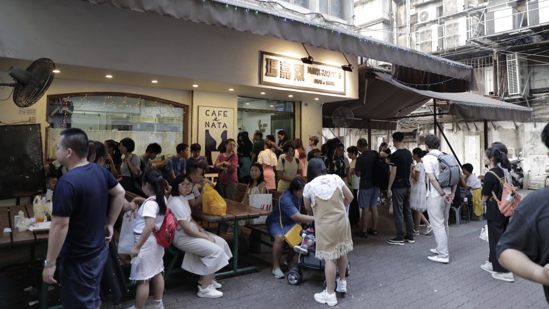 Macao visitors lineup outside Margaret's  Café e Nata.