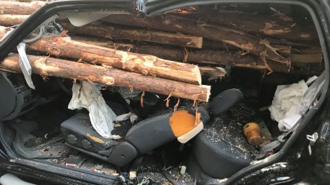02 car impaled by log truck