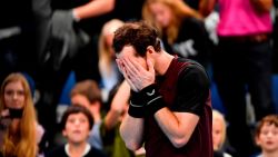 Britain's Andy Murray celebrates and reacts after winning against Switzerland's Stanislas Wawrinka in their men's single tennis final match of the European Open ATP Antwerp, on October 20, 2019 in Antwerp. (Photo by JOHN THYS / BELGA / AFP) / Belgium OUT (Photo by JOHN THYS/BELGA/AFP via Getty Images)