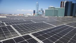 LOS ANGELES, CA - SEPTEMBER 05:  Solar panels are mounted atop the roof of the Los Angeles Convention Center on September 5, 2018 in Los Angeles, California. The solar array of 6,228 panels is expected to generate 3.4 million kilowatt hours of electricity per year. A landmark bill committing the state to 100 percent clean energy by 2045 may be signed by California Governor Jerry Brown. (Photo by Mario Tama/Getty Images)