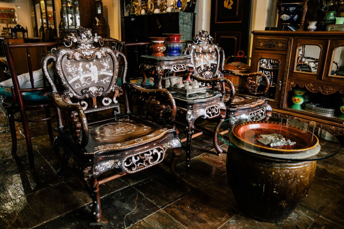 Mother of Pearl chairs at the entrance of the Intan.