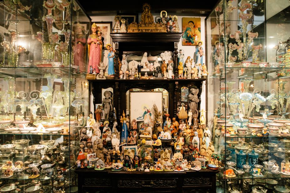 As well as Peranakan artifacts, Alvin Yapp also collects statues of Mother Mary from around the world.