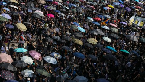 Protesters attend a pro-democracy march in Hong Kong on October 20.