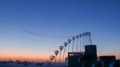 A timelapse of weather balloons used to measure ozone.