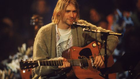  Kurt Cobain wears his green cardigan during the taping of Nirvana's performance on "MTV Unplugged" in November 1993.