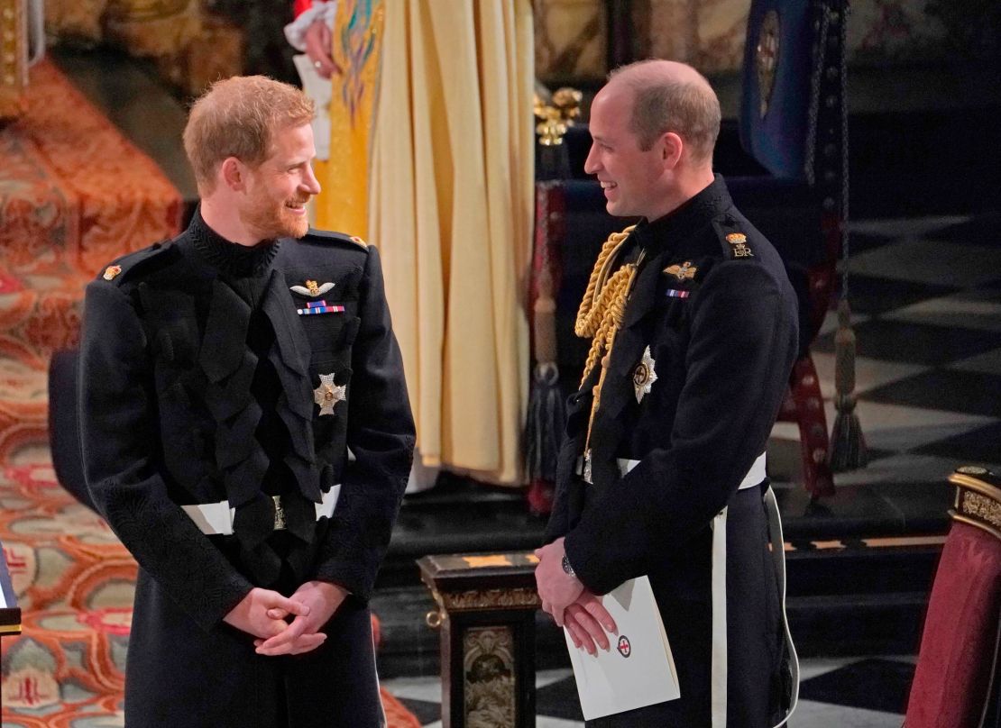 The brothers share a laugh while waiting for the start of Harry's wedding ceremony to Meghan Markle last May.